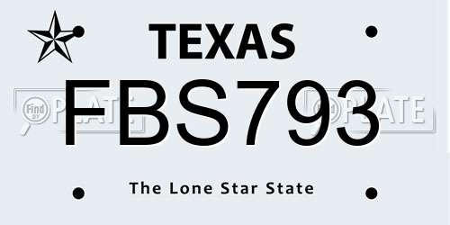 FBS793 Texas License Plate