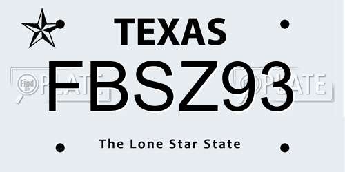 FBSZ93 Texas License Plate