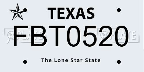 FBT0520 Texas License Plate