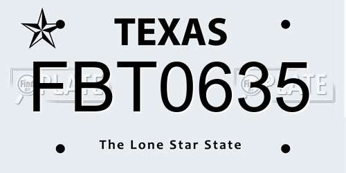 FBT0635 Texas License Plate