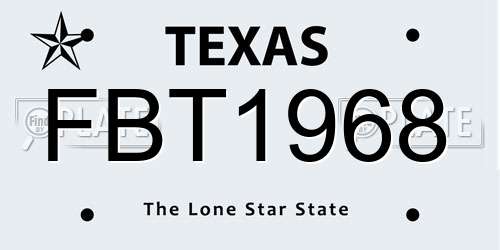FBT1968 Texas License Plate