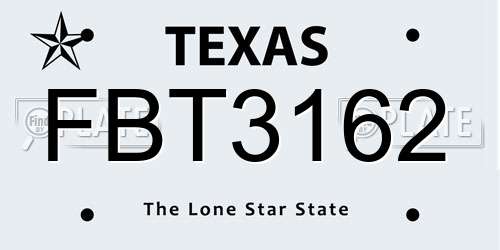 FBT3162 Texas License Plate
