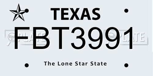 FBT3991 Texas License Plate