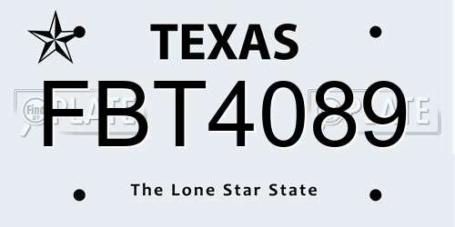 FBT4089 Texas License Plate