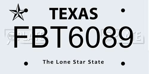 FBT6089 Texas License Plate
