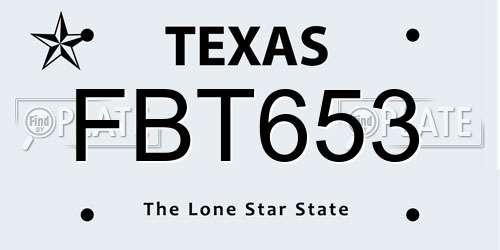 FBT653 Texas License Plate