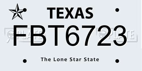 FBT6723 Texas License Plate