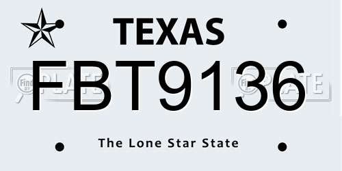 FBT9136 Texas License Plate