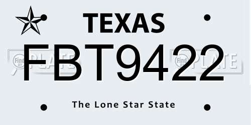 FBT9422 Texas License Plate