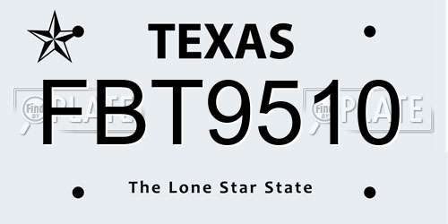 FBT9510 Texas License Plate