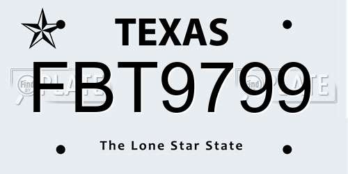 FBT9799 Texas License Plate