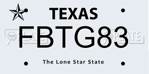 FBTG83 Texas License Plate