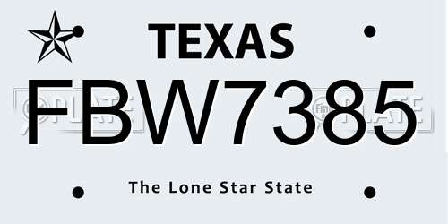 FBW7385 Texas License Plate