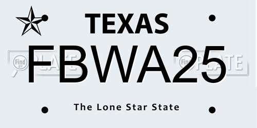 FBWA25 Texas License Plate