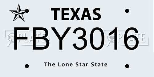 FBY3016 Texas License Plate