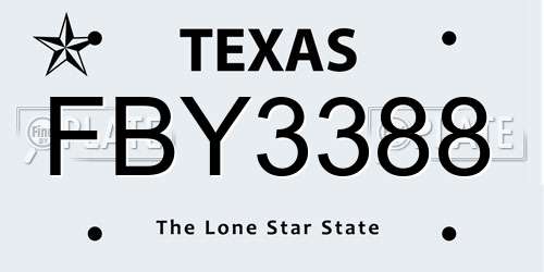 FBY3388 Texas License Plate