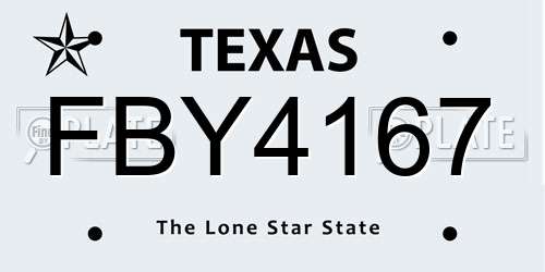 FBY4167 Texas License Plate