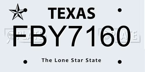 FBY7160 Texas License Plate