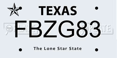 FBZG83 Texas License Plate