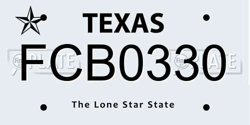 FCB0330 Texas License Plate