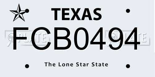 FCB0494 Texas License Plate