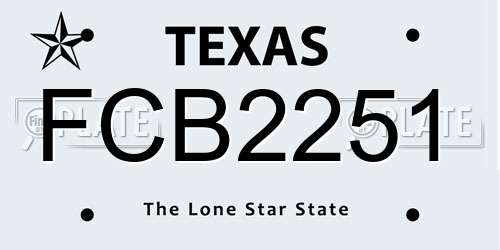 FCB2251 Texas License Plate