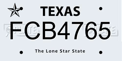 FCB4765 Texas License Plate