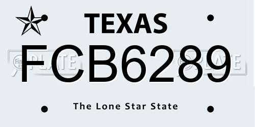 FCB6289 Texas License Plate
