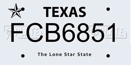 FCB6851 Texas License Plate
