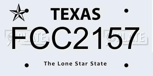 FCC2157 Texas License Plate