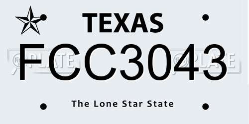 FCC3043 Texas License Plate