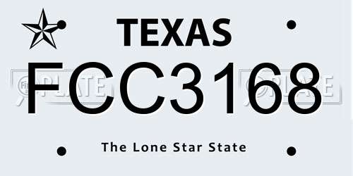 FCC3168 Texas License Plate