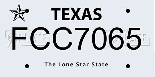 FCC7065 Texas License Plate