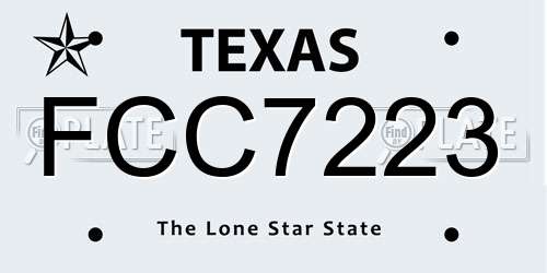 FCC7223 Texas License Plate
