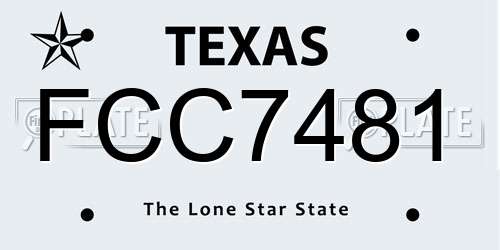FCC7481 Texas License Plate
