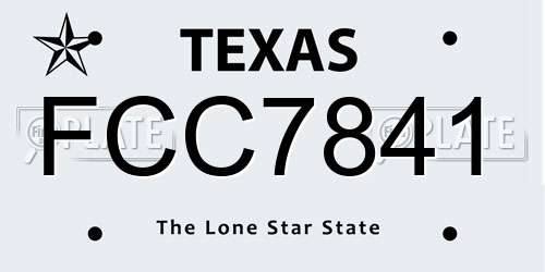 FCC7841 Texas License Plate