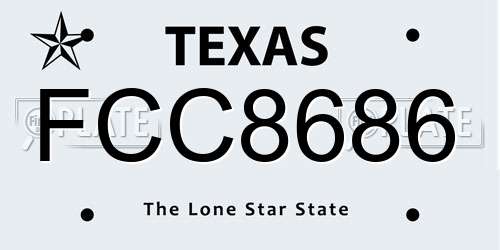 FCC8686 Texas License Plate