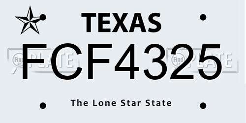 FCF4325 Texas License Plate