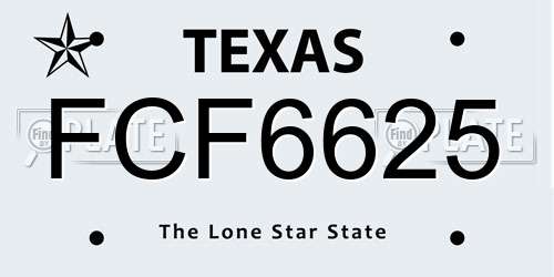FCF6625 Texas License Plate