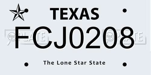 FCJ0208 Texas License Plate