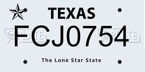 FCJ0754 Texas License Plate
