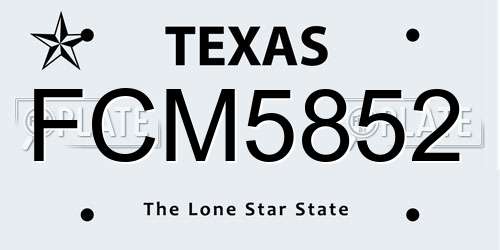 FCM5852 Texas License Plate