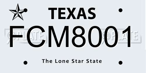FCM8001 Texas License Plate