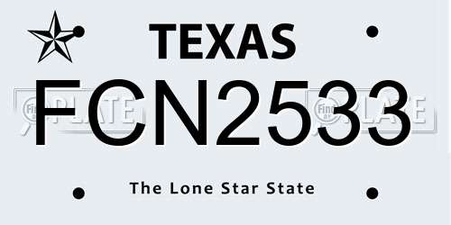 FCN2533 Texas License Plate