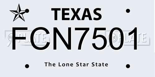 FCN7501 Texas License Plate