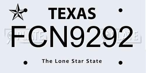 FCN9292 Texas License Plate