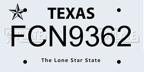 FCN9362 Texas License Plate