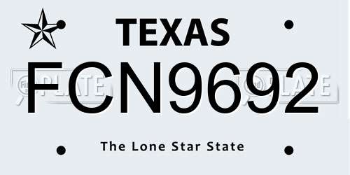 FCN9692 Texas License Plate