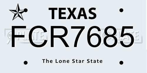 FCR7685 Texas License Plate