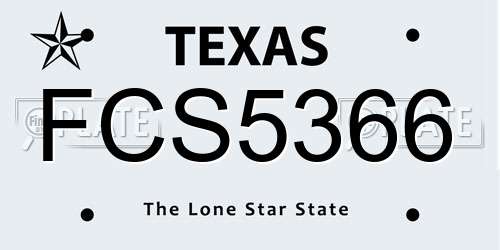 FCS5366 Texas License Plate